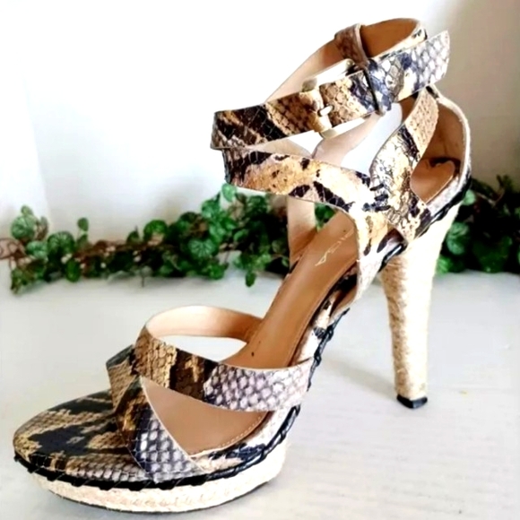 Via Spiga Crisscross Ankle Strap Leather Snake Embossed Jute Platform Sandal - Picture 13 of 16
